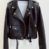 Ailegogo Spring Awumn Women Fauxe Leather Jacket Streatwear Khaki кожаный пальто байкер Moto Jacket с ремнем женская верхняя одежда 220815