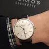 Topp nya Nomos 8mm Dial Luxury Mens Watches Independent Seconds Steel Case Leather Watch Quality Wristwatches297T