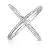 Clusterringe hochwertige Rhodium Roségold Authentische 925 Sterling Silber Wide Band X Ring Micro Pave Zirkonkriss für Womencluster
