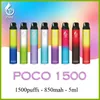 POCO 1500 Einweg-Stift, elektronische Zigarette, 1500 Züge, mit 5,0-ml-Pod und 850-mAh-Akku
