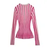 TWOTWINSTYLE Casual Gestreiften Wemon Pullover V-ausschnitt Langarm Tunika Hit Farbe Pullover Für Weibliche Mode Frühling Kleidung 201204