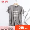 Tangada VWomen gris imprimé coton t-shirt à manches courtes col rond t-shirts dames t-shirt décontracté chemise vêtements de rue haut 6D09 220514