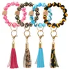 Holiday Gift Giving Party Favor Silicone Tassel Bracelet Keychain Gedrukte houten kralentas Ornamenten Keychains LK122