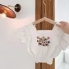 T-shirts Crop-Tops Age For 2 - 8 Yrs Baby Girls Lace Embroidery 2022 Summer White Beach Clothes Kids School Style Tee ShirtsT-shirts