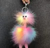 Colorful Fur Ball Keychain Party Favor Cute Plush Ostrich Ornaments Animal Shape Backpack Car Acces AA