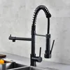 DQOK preto escovado mola suspensa torneira da pia da cozinha torneira misturadora de água fria com bico duplo montado no convés 220401