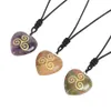 Pierre naturelle sculpture Triple spirale Reiki symbole pendentif collier femmes coeur pendentif à breloque cristal de guérison améthyste Rose Quartz obsidienne bijoux cadeau