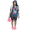 여성 V 넥 레터 프린트 짧은 소매 그래픽 티셔츠 탑스 티즈 블라우스 2022 여름 옷 도매 아이템 streetwear