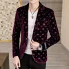 Hoo hommes quatre saisons en forme de coeur Jacquard Blazer or velours décontracté mince beau Blazer veste 973