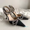 MACH High Stiletto Heels Pointed Toe Shoes Buckle Ankle Strap Crystals Bowtie Pumps New Style Ladies Sandals Bow Decoration Sexy Party Shoe