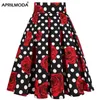 Retro vintage kvinnor midi kjolar hög midja bomull 3xl plus storlek casual streetwear dagligen 60s polka dot pinup rockabilly skater 220401