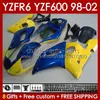 Kit per il corpo per Yamaha YZF R6 R 6 98-02 YZFR6 98 99 00 01 02 Bodywork 145No.88 YZF 600 CC YZF-600 Frame YZF-R6 YZF600 600CC 1998 1998 1999 2000 2000 2001 2002 ABS FAILINGS GLOSY BLK GLOSY BLK