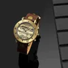 Mira la joyería clásica vintage dorado hombres es moda musical nota musical de cuarzo muñeca retro reloj de cuero casual erkek kol saati 2022