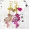 Keychains Creative Korea Velvet Flash Flamingo Keychain Ladies Bag Tassel Pendant Mini Animal Car PendantKeychains Emel22