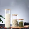 Przezroczyste szklane przechowywanie pokarmu Kanistry korki pokrywają butelki do piasku płynnego przyjaznego ekofraksu z bambusową pokrywą Wholle291L2899792