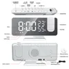 FM Radio LED Digitale Smart Alarm Table Clock 180 ° Tijd Projector Make -up Mirror Elektronische timertemperatuurweergave Home Decor