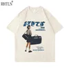힙합 스트리트웨어하라 주쿠 티셔츠 소녀 일본 칸지 프린트 프린트 셔츠 남자 여름 짧은 소매 티셔츠 면적 탑 티