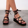 Women Sandal Woman Platform Non-slip Wedge Cross Tied Casual Shoe Summer Sexy Lady Lace Up Beach Sandals Large Size 35~43 220516