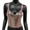 Sexy V Neck Slim Metal Sequins Tops Camisole Shiny Solid Sleeveless Strap Fashion Celebrity Niglub Party Camis 220519