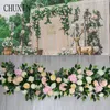 Flores decorativas grinaldas 100 cm de flor artificial personalizada rosa com folha verde linha de casamento arco de fundo decoração de parede de parede home el mesa de mesa