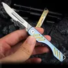 Top Quality Small Artwork Carving Knife 440C Satin Blade TC4 Titanium Alloy Handle EDC Pocket Folding Knives Keychain knifes K1615