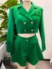 Tracksuits Women 2 piece suits Cropped blazer and A-line shorts office ladies sets Pocket high street casual female suits