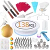 138 st Cake Decorating Tools Kit Icing Tips Turntabla konditorispåsar Koppare Krämmunstycken Bakning för muffins Cookies Y200612