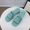 2022 Designer Slides Women Flip Flops Leather Women Sandal med Double Metal Black White Brown Slippers Summer Beach Sandaler med väska