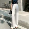 Imitation Silk Satin Straight leg Pants Women s Summer Wid Leg High Waist Pearly Silky Light Luxury Trousers 220725