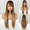 Long Straight Synthetic Wigs Ombre Brown Blonde Wig With Side Bangs For Women Cosplay Daily Party Heat Resistant Fiber Fake Hairfactory dire