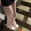 Pantaloni da donna Capris da donna Plaid moda coreana Donna Primavera 2022 Pantaloni Kawaii Vita alta Casual Baggy Lattice Stampa rosa