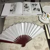 1013 inch Hand Silk Cloth Chinese Wooden Antiquity Folding Fan DIY Calligraphy Painting 220622