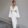 Robe d'été blanche pour femmes, tenue de soirée élégante, manches lanternes, Slim, sans taille, Sexy, longue, noire, Maxi, W220421