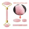 Naturalny różowy kryształ jadeiła podwójna głowa masażer twarzy płuczki rose kwarc wałowy zestaw narzędzi do skrobacy do twarzy z pudełkiem