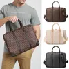 Wholesale factory men leathers shoulder bags horizontal large-capacity printing business briefcase elegant joker plaid handbag simple contrast leather tote bag