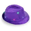 Cappelli jazz LED lampeggianti illuminano LED Fedora Trilby paillettes cappellini fantasia cappelli da ballo cappelli unisex lampada hip hop cappello luminoso DH5960