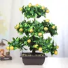 Декоративные цветы венки 43 см. Крупные искусственные растения Kumquat Pocted Peach Tree Bonsai Пластиковые фрукты сажают рождественские офисные комнаты g