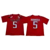 Thr NCAA # 5 Patrick Mahomes II Texas Tech Red Men College Football Jersey Nera Doppia cucitura Nome e numero