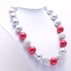 Pendant Necklaces MHS.SUN 2PCS Fashion Silver Red Chunky Bubblgum Beaded Necklace For Kids Girls Jewelry Handmade Choker Children Gift Party