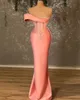Plus La Taille Arabe Aso Ebi Rose Luxueux Sexy Robes De Bal Perles Cristaux Soirée Formelle Deuxième Réception Anniversaire Robes De Fiançailles Robe
