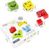 Barn Montessori Toy 64 PCS -kort av Emoticon Puzzle Face Change Cubes Wood Toys Building Blocks Eonal Game for Children 220621