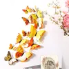 Fashion Double layer 3D Butterfly Wall Sticker on the wall Home Decor Butterflies for decoration Magnet Fridge stickers 12PCS/set