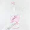 9inch Pink Heart Shape Glass Hookah Shisha Dab Rig Smoking Water Pipe Glass Bong