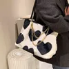 Evening Bags Soft Faux Fur Big Shoulder Bag for Women 2022 Winter Cow Pattern Chain High Capacity Handbags Purses Brand Designer 220517