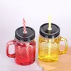 Gradient Mason Drink Cup Juice Milk Tea Glass Mugs Coffee Coke Mug With Straw Reusable Juice Beverages Cups Whiskey Tumblers BH6495 TYJ