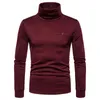 Wine Red Plus Velvet T Shirt Men 2022 Märke Slim Fit Long Sleeve Turtleneck T-shirt Men Hipster Solid Color Tee Shirt Homme XXL L220704