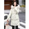 Winter Thick Warm Coat Women New Fur Collar Hooded Down Cotton Coat White Pink Green Loose Glossy Long Parkas Jacket L220730