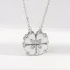 Pendant Necklaces Creative Folding Heart Shape Four-leaf Clover Necklace 2022 Fashion Design Zircon Shell Jewelry Party GiftPendant