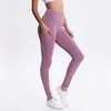 L-01 Spandex Pantalons de yoga pour femmes Tenues Solides Sports Gym Wear Taille haute Leggings d'entraînement Élastique Fitness Lady Collants Pantalons Poches latérales