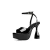 2022 Femmes Mesdames Vrai Real Cuir Spool High Heels Sandals Sandales Robe de mariée Gladiator Sexy Chaussures One-Line Patent Solid Taille 34-43
